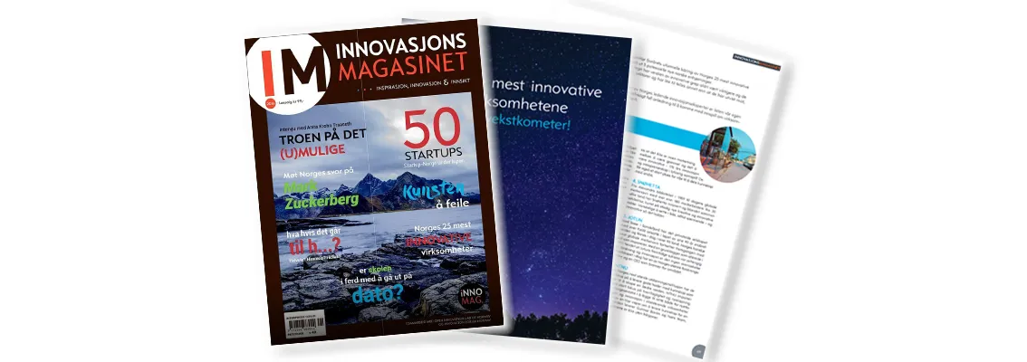 Illustrative image showing pages from the magazine "Innovasjonsmagasinet" - 25 most innovative companies