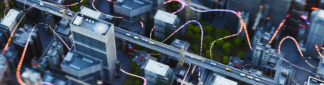 By på kveld sett ovenfra